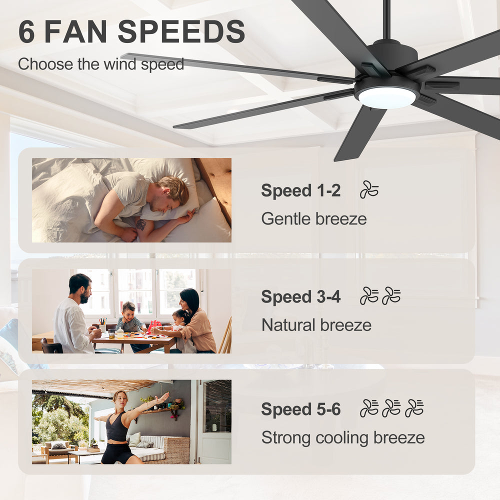 72 Inch Modern Ceiling Fan with Light, Quiet DC Motor, 7 Blades, Remote Control, 6 Speeds, Reversible, 3CCT Dimmable LED, Timer, Large Room, Black/Wood Grain