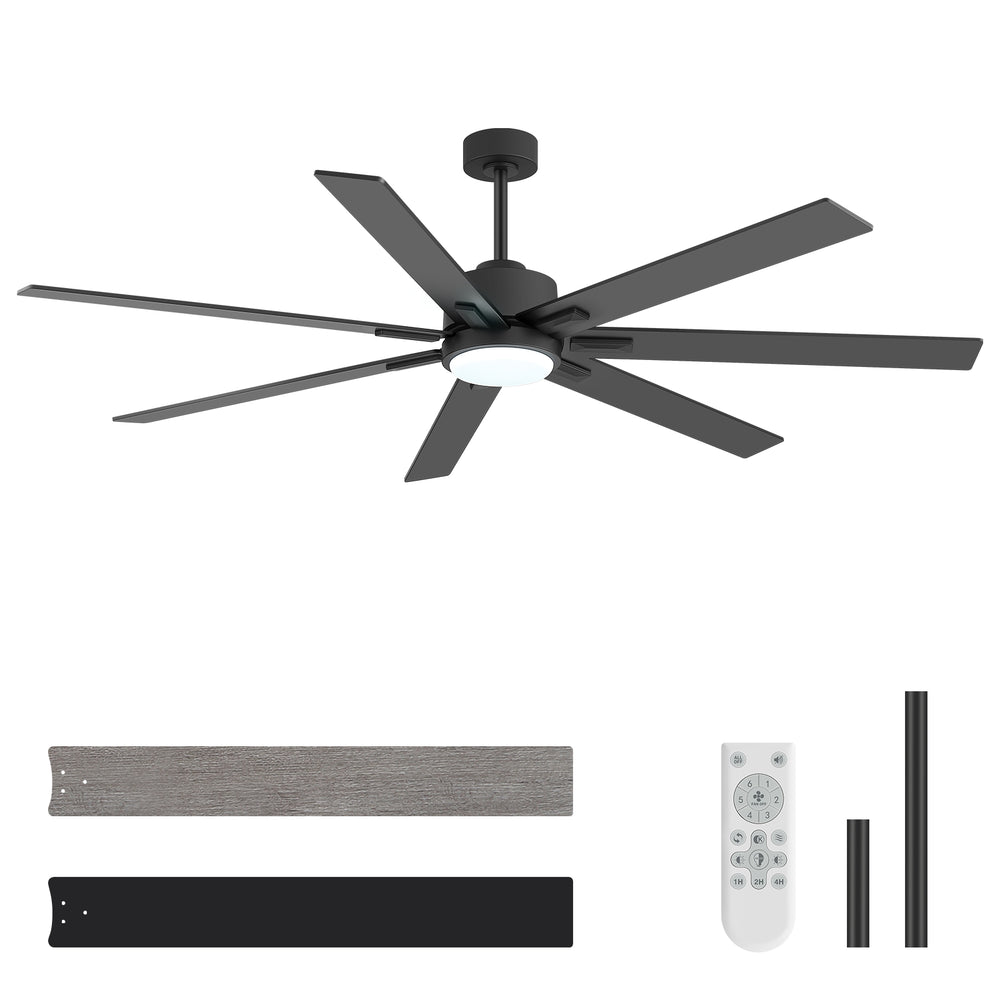 72 Inch Modern Ceiling Fan with Light, Quiet DC Motor, 7 Blades, Remote Control, 6 Speeds, Reversible, 3CCT Dimmable LED, Timer, Large Room, Black/Wood Grain