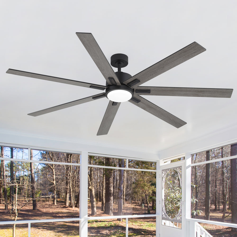 72 Inch Modern Ceiling Fan with Light, Quiet DC Motor, 7 Blades, Remote Control, 6 Speeds, Reversible, 3CCT Dimmable LED, Timer, Large Room, Black/Wood Grain