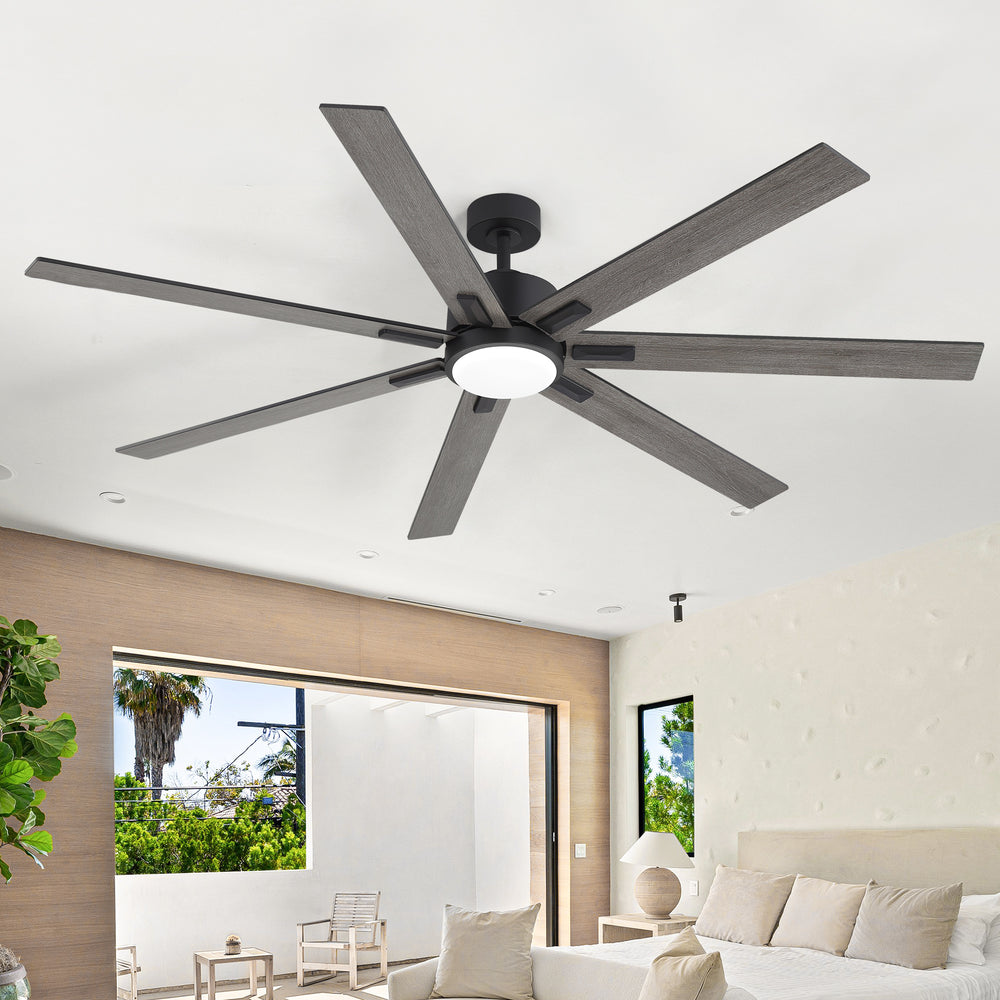 72 Inch Modern Ceiling Fan with Light, Quiet DC Motor, 7 Blades, Remote Control, 6 Speeds, Reversible, 3CCT Dimmable LED, Timer, Large Room, Black/Wood Grain