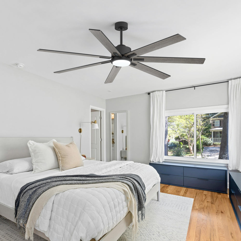72 Inch Modern Ceiling Fan with Light, Quiet DC Motor, 7 Blades, Remote Control, 6 Speeds, Reversible, 3CCT Dimmable LED, Timer, Large Room, Black/Wood Grain