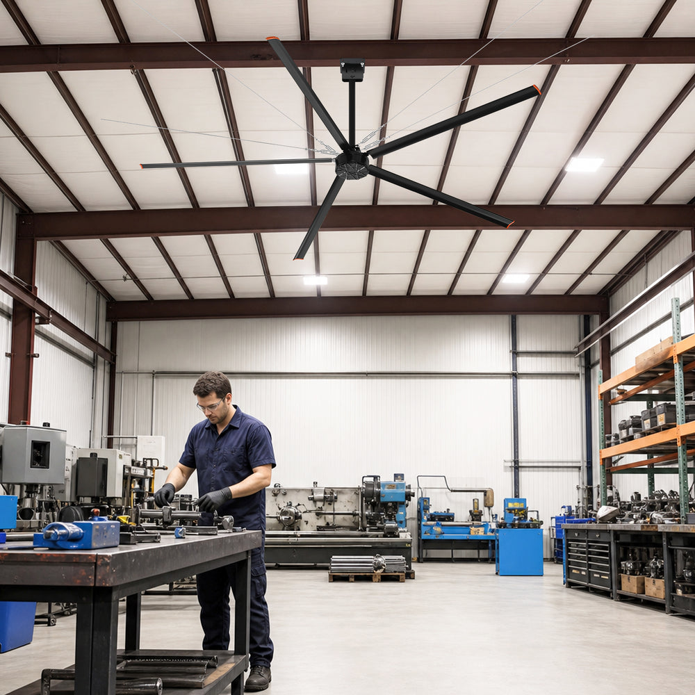 144-Inch (12 FT.) HVLS Industrial Ceiling Fan No Lights, Quiet DC Motor, 5 Aluminum Blades, Commercial Warehouse Garage Barn Gym Fan, High Airflow