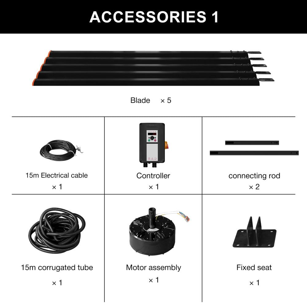 42005-BK HVLS fan included blades wall controller connecting rods cable motor and mounting components