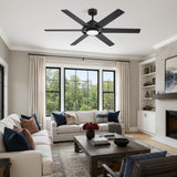 60 Inch Ceiling Fan with LED Light, Black 6 Blade Design, Reversible DC Motor, 6 Speeds, Remote Control, Dimmable 3 Color Light