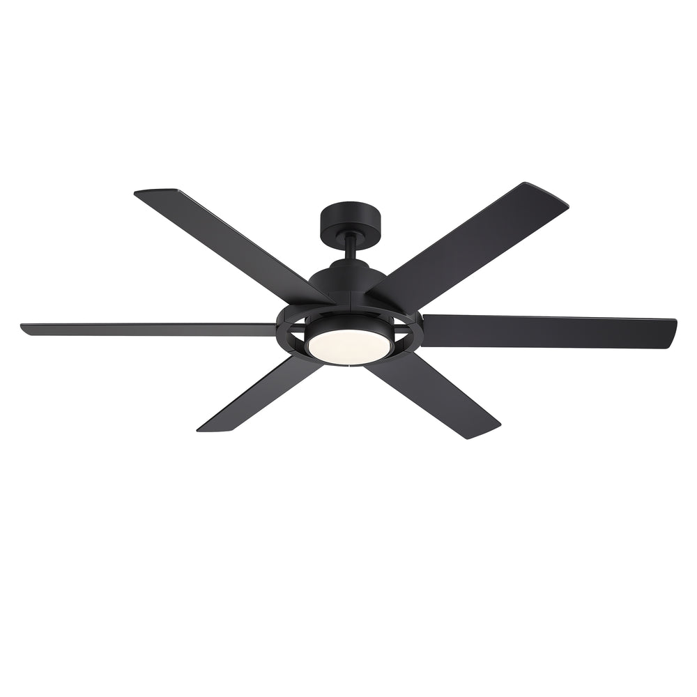 60 Inch Ceiling Fan with LED Light, Black 6 Blade Design, Reversible DC Motor, 6 Speeds, Remote Control, Dimmable 3 Color Light