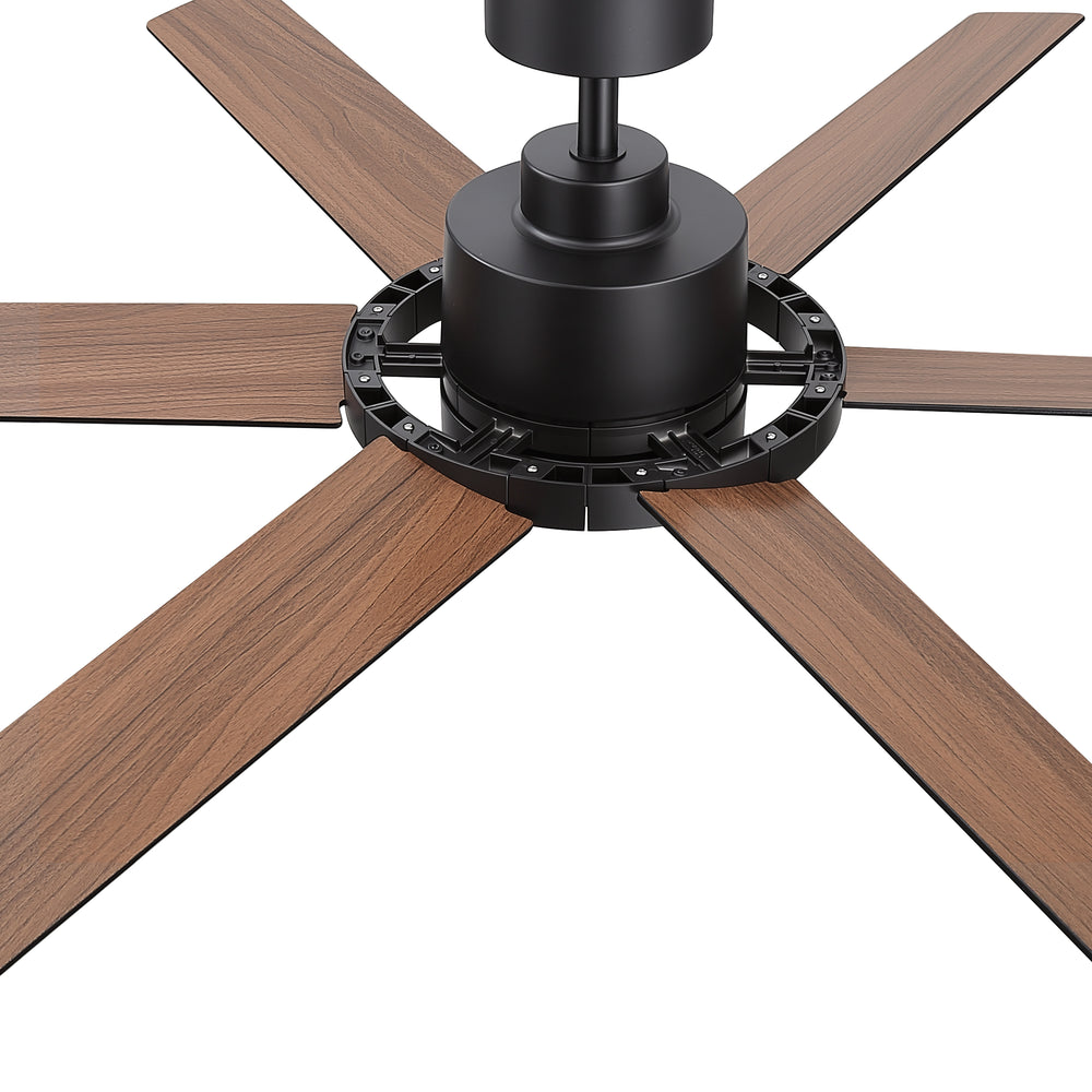 60 Inch Ceiling Fan with LED Light, Black 6 Blade Design, Reversible DC Motor, 6 Speeds, Remote Control, Dimmable 3 Color Light