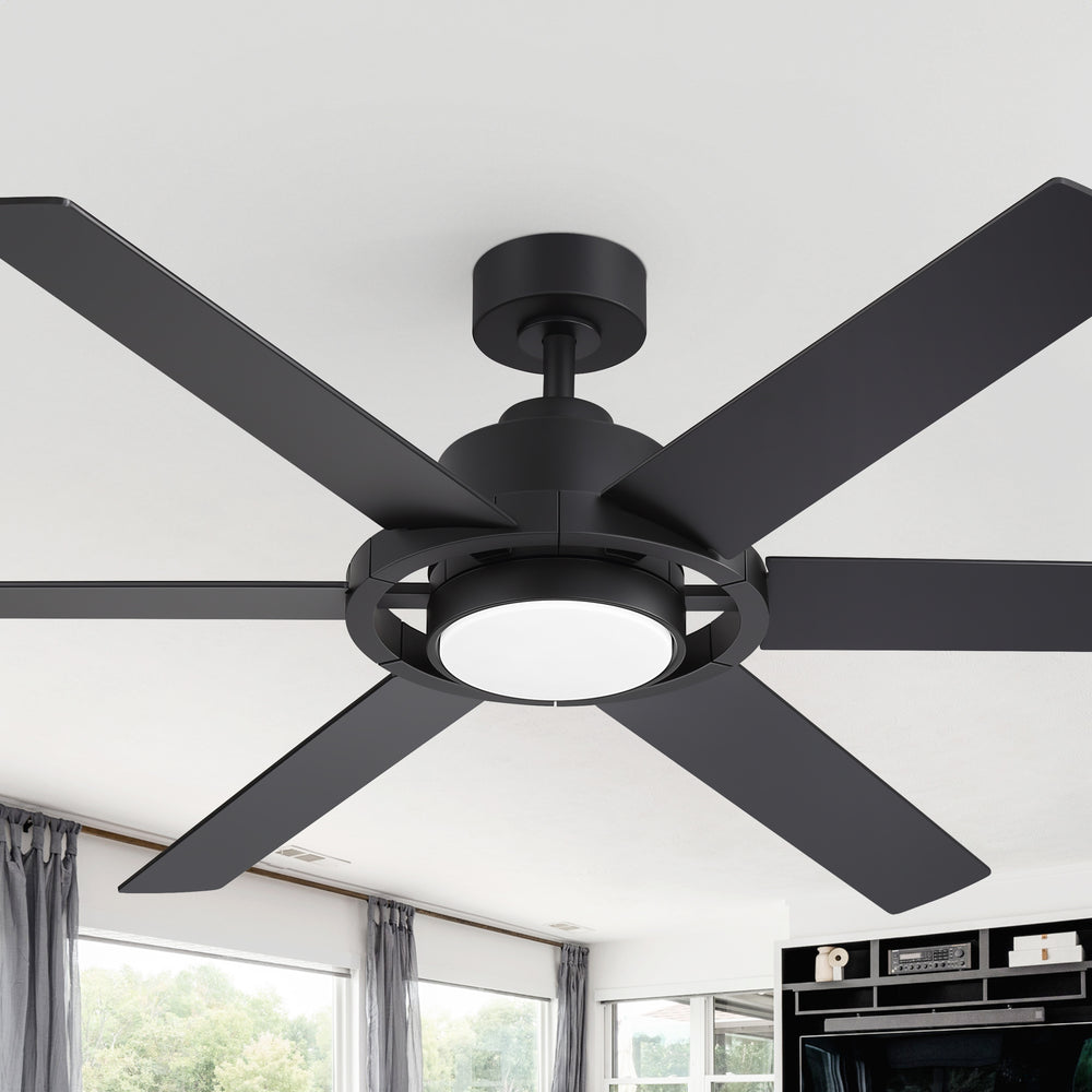 60 Inch Ceiling Fan with LED Light, Black 6 Blade Design, Reversible DC Motor, 6 Speeds, Remote Control, Dimmable 3 Color Light