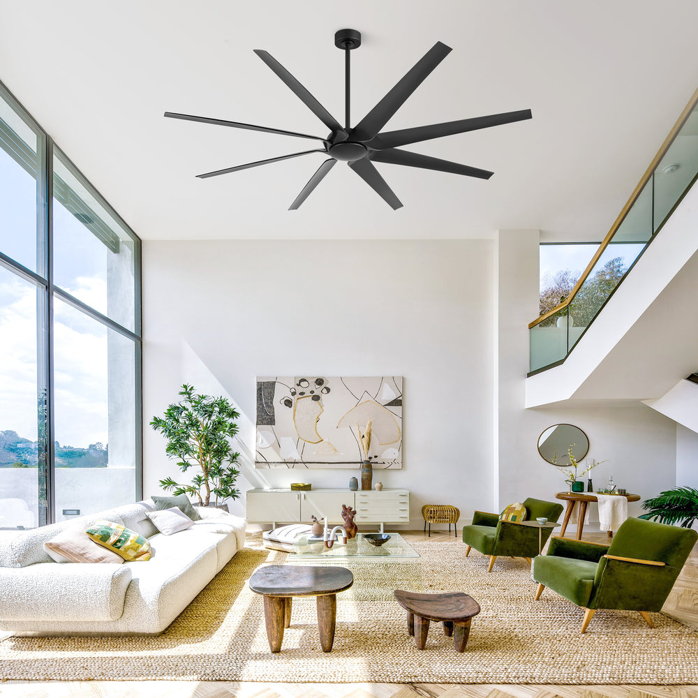 100 Inch Large Black Ceiling Fan without Light, 8 Blades, DC Motor & Remote