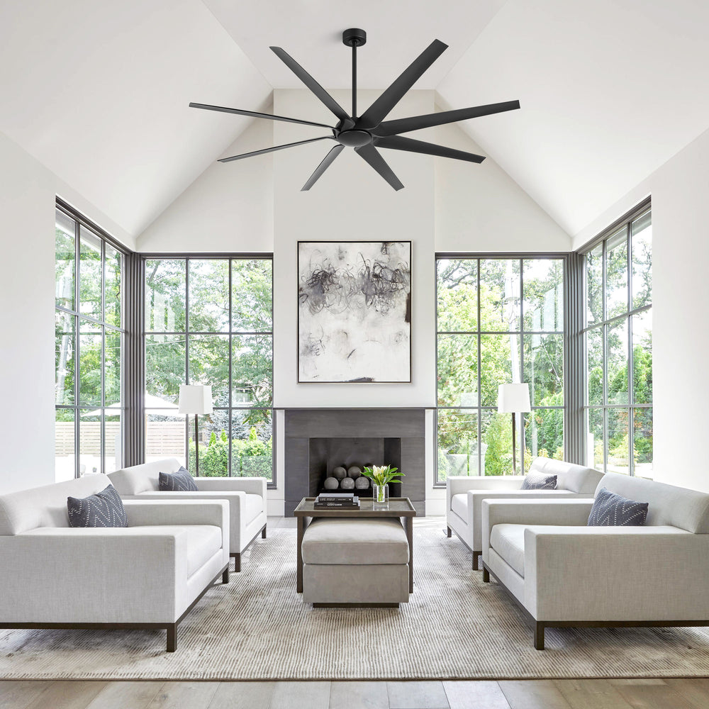 100 Inch Large Black Ceiling Fan without Light, 8 Blades, DC Motor & Remote