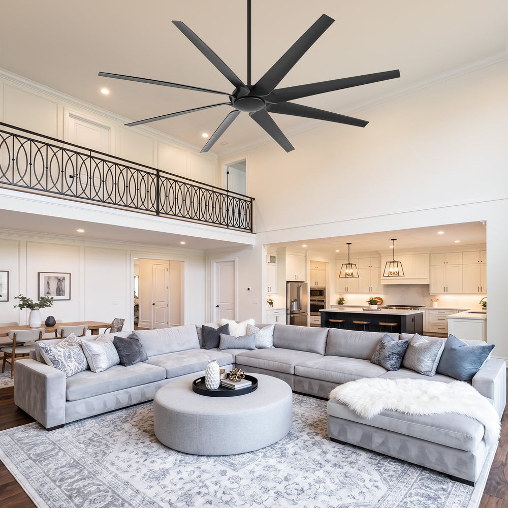 100 Inch Large Black Ceiling Fan without Light, 8 Blades, DC Motor & Remote