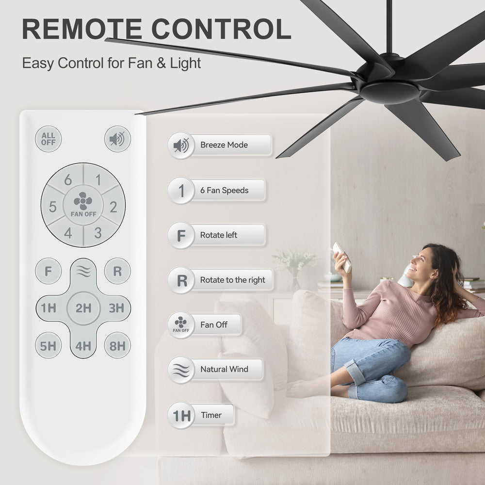 100 Inch Large Black Ceiling Fan without Light, 8 Blades, DC Motor & Remote