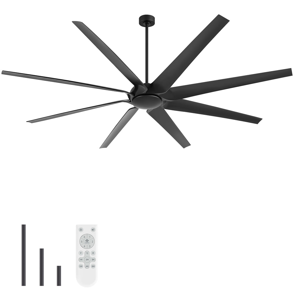 100 Inch Large Black Ceiling Fan without Light, 8 Blades, DC Motor & Remote
