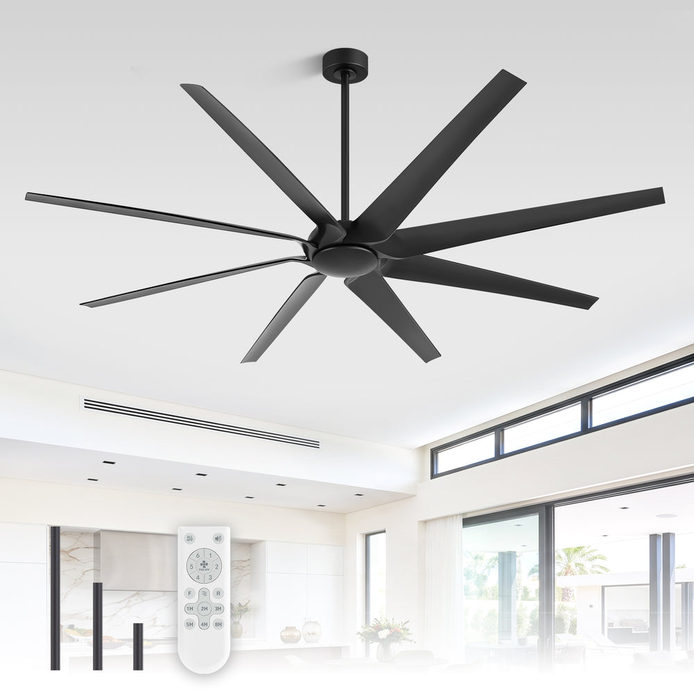 100 Inch Large Black Ceiling Fan without Light, 8 Blades, DC Motor & Remote