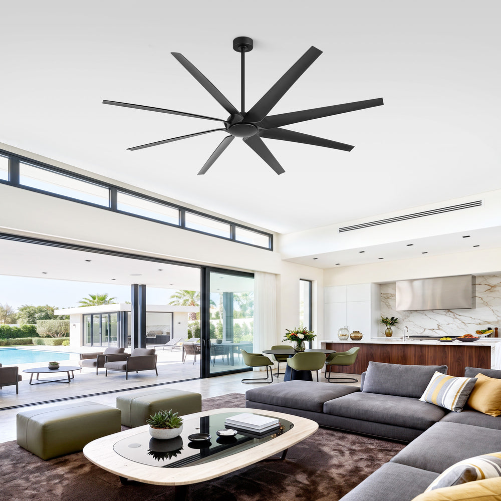 100 Inch Large Black Ceiling Fan without Light, 8 Blades, DC Motor & Remote
