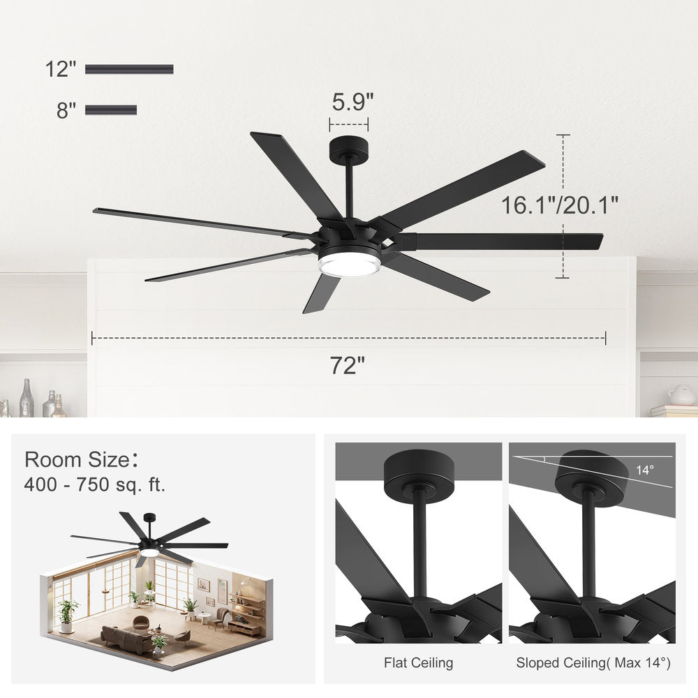 72 Inch 7-Blade Ceiling Fan with Light & Remote