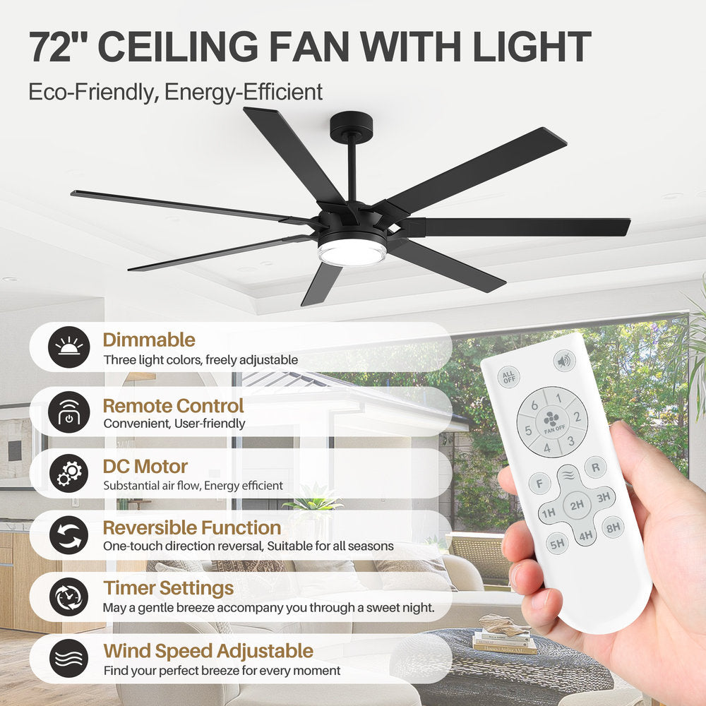 72 Inch 7-Blade Ceiling Fan with Light & Remote