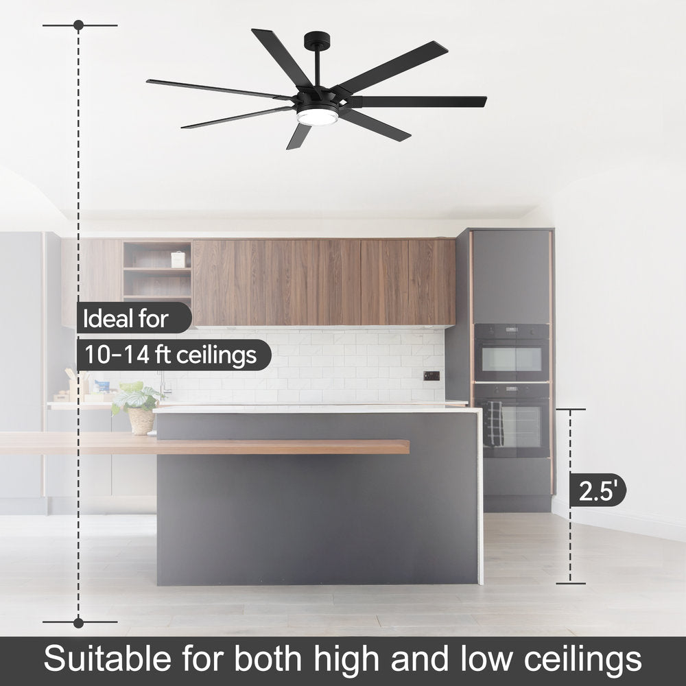 72 Inch 7-Blade Ceiling Fan with Light & Remote