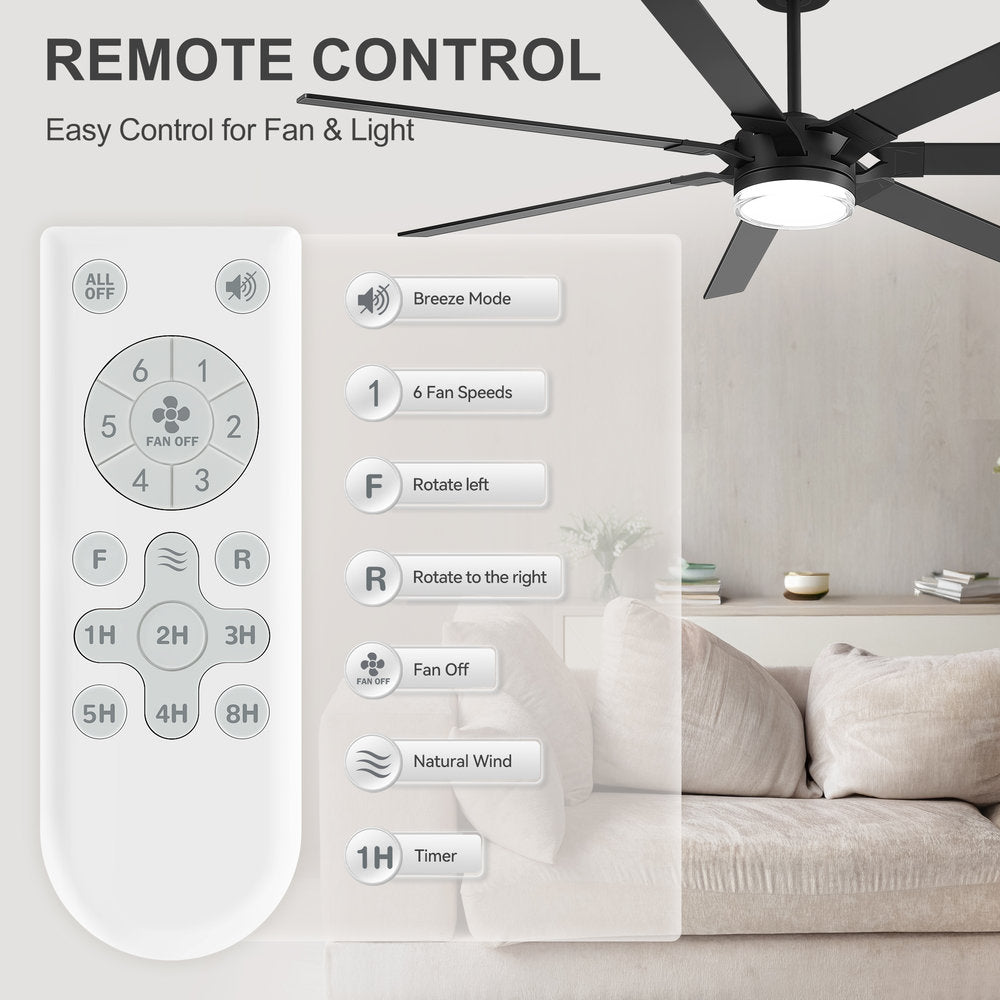 72 Inch 7-Blade Ceiling Fan with Light & Remote