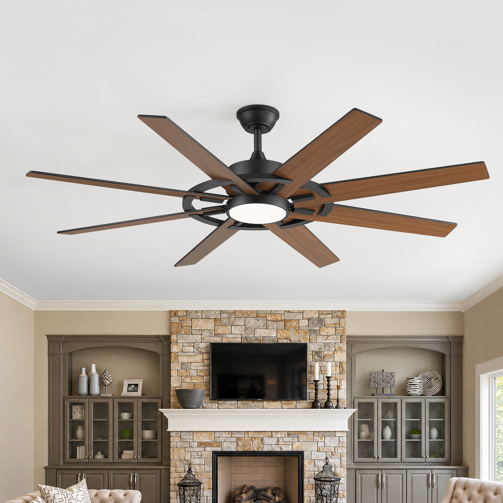 60 Inch 8-Blade Black Ceiling Fan with Light & Remote