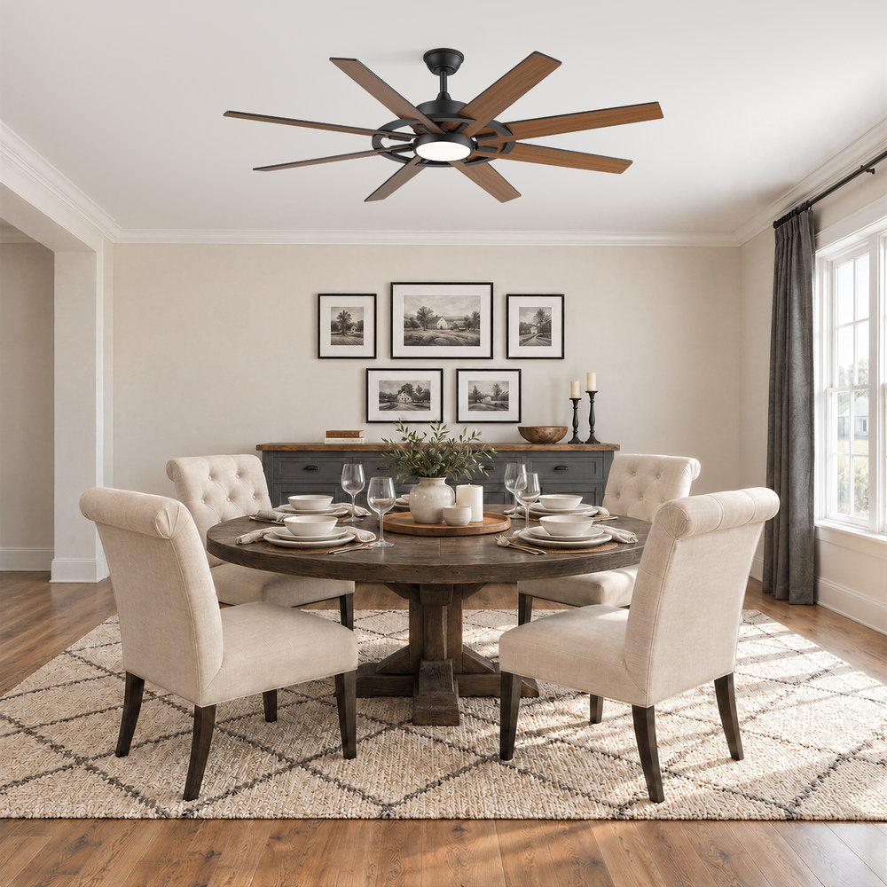 60 Inch 8-Blade Black Ceiling Fan with Light & Remote