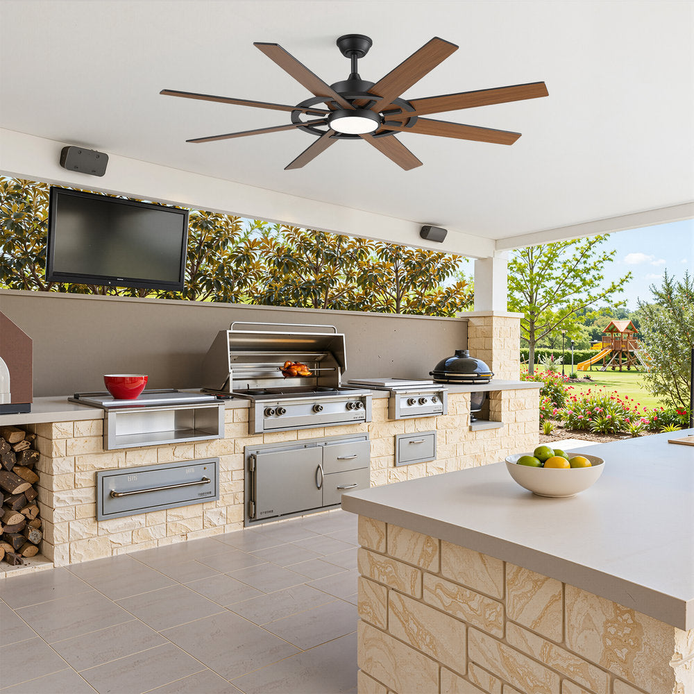 60 Inch 8-Blade Black Ceiling Fan with Light & Remote