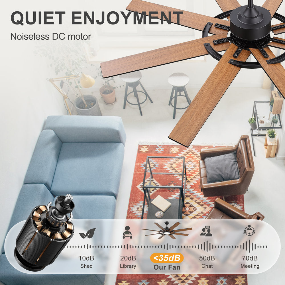60 Inch 8-Blade Black Ceiling Fan with Light & Remote