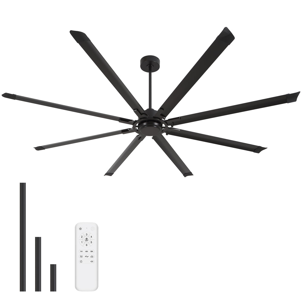 100" Industrial Ceiling Fan with 8 Aluminum Blades, PMSM DC Motor, Remote Control, Reversible, For Garage, Barn, Warehouse