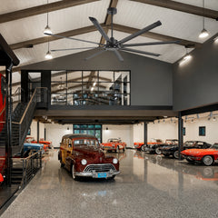 100" Industrial Ceiling Fan with 8 Aluminum Blades, PMSM DC Motor, Remote Control, Reversible, For Garage, Barn, Warehouse