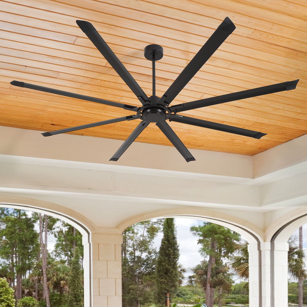 100" Industrial Ceiling Fan with 8 Aluminum Blades, PMSM DC Motor, Remote Control, Reversible, For Garage, Barn, Warehouse