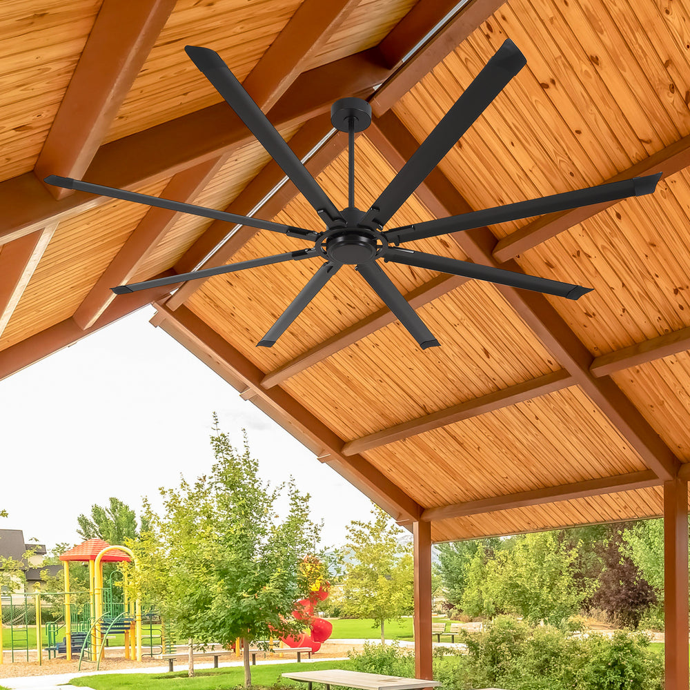 100" Industrial Ceiling Fan with 8 Aluminum Blades, PMSM DC Motor, Remote Control, Reversible, For Garage, Barn, Warehouse
