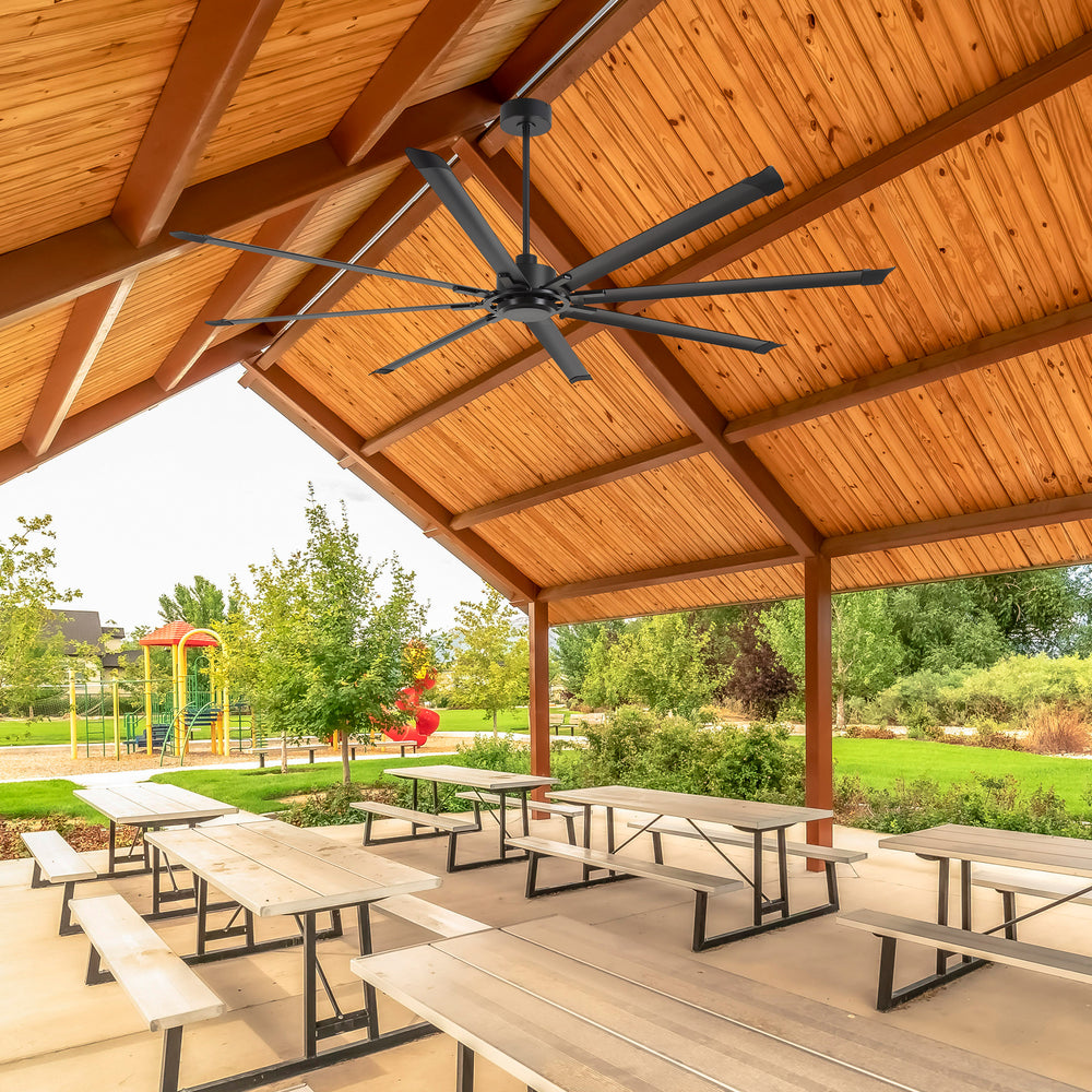 100" Industrial Ceiling Fan with 8 Aluminum Blades, PMSM DC Motor, Remote Control, Reversible, For Garage, Barn, Warehouse