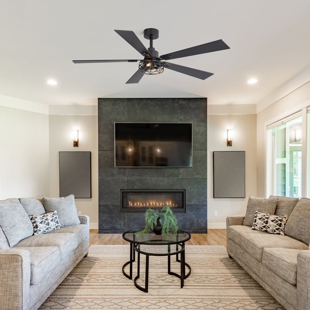 42/52-inch Ceiling Fan with Distressed White or Matte Black Finish, 5 Reversible Blades, Quiet DC Motor, Remote Control