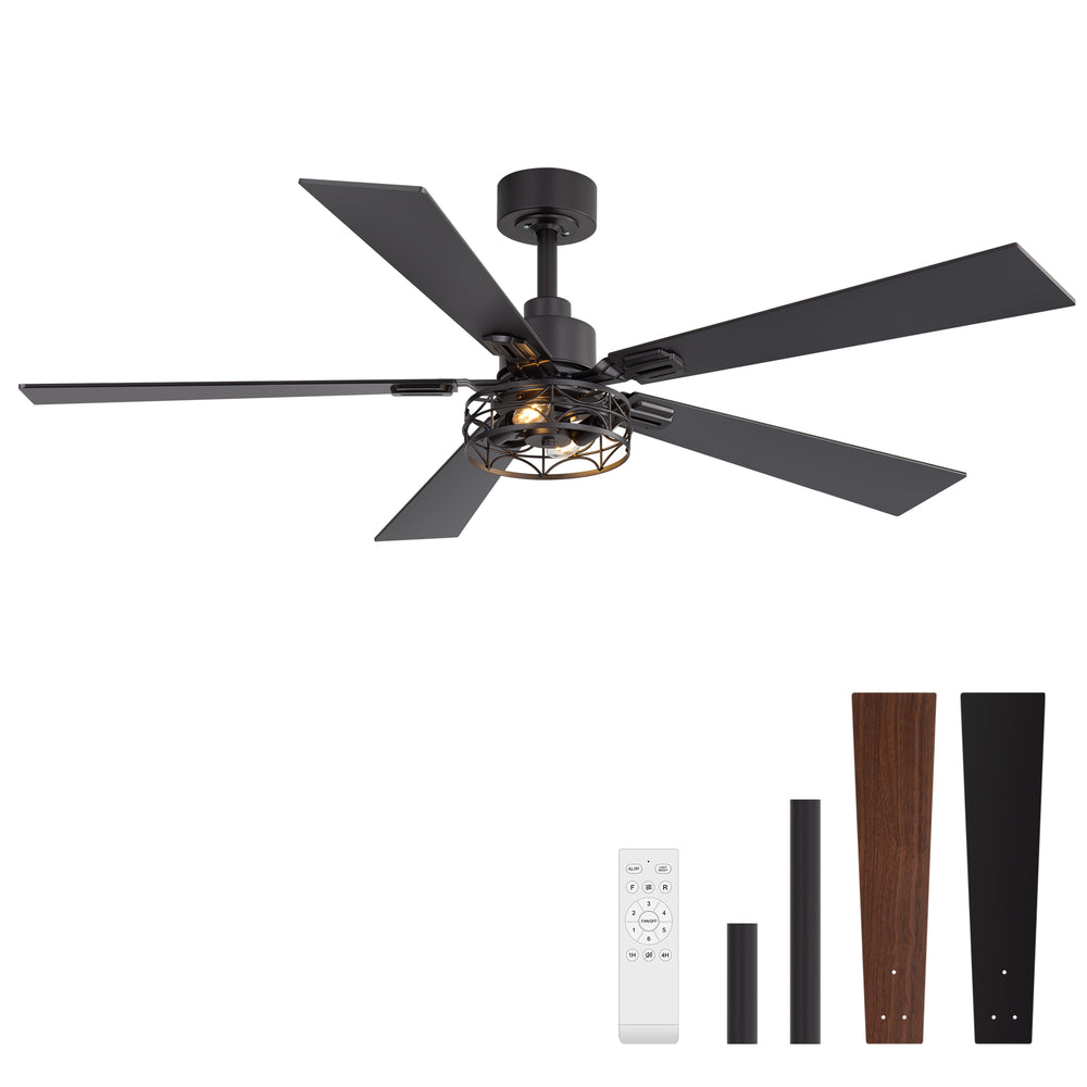 42/52-inch Ceiling Fan with Distressed White or Matte Black Finish, 5 Reversible Blades, Quiet DC Motor, Remote Control