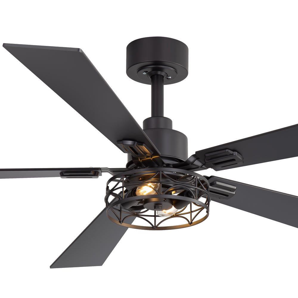42/52-inch Ceiling Fan with Distressed White or Matte Black Finish, 5 Reversible Blades, Quiet DC Motor, Remote Control