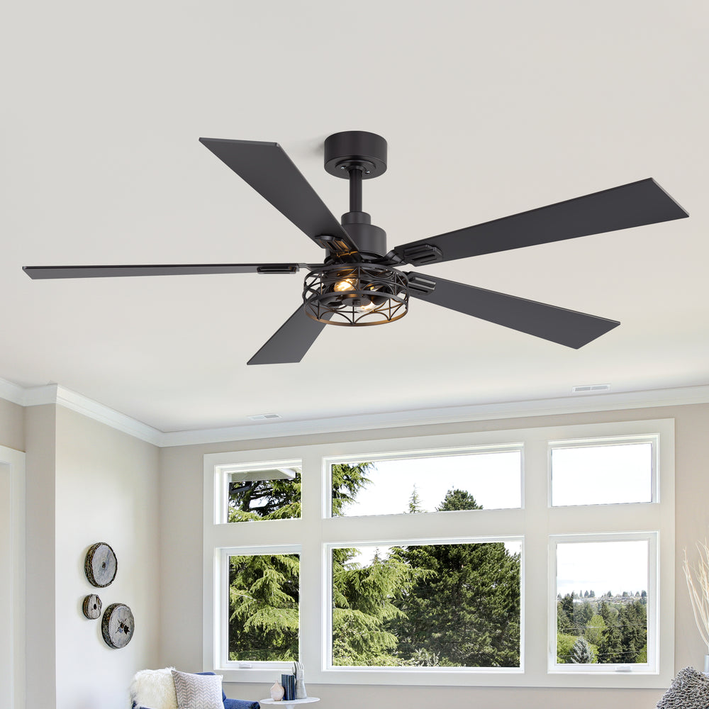 42/52-inch Ceiling Fan with Distressed White or Matte Black Finish, 5 Reversible Blades, Quiet DC Motor, Remote Control
