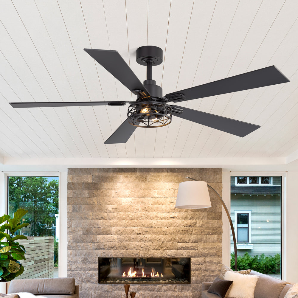 42/52-inch Ceiling Fan with Distressed White or Matte Black Finish, 5 Reversible Blades, Quiet DC Motor, Remote Control