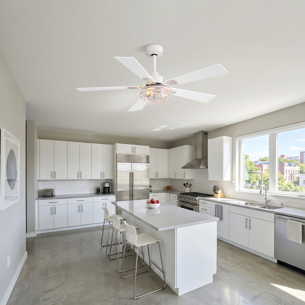 42/52-inch Ceiling Fan with Distressed White or Matte Black Finish, 5 Reversible Blades, Quiet DC Motor, Remote Control
