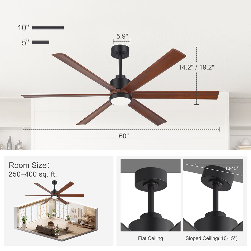 Breezary Velelle 46001-BK dimensions with 5 inch and 10 inch downrod installation