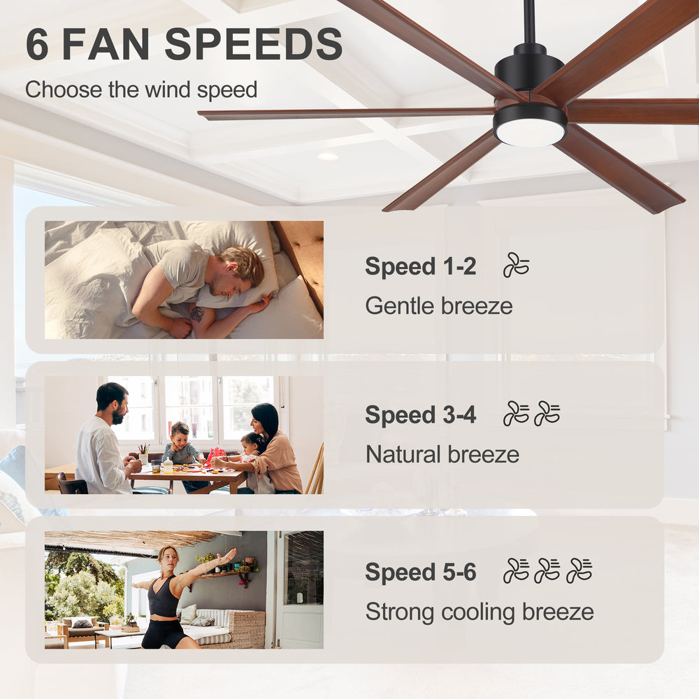52/60 Inch Modern Solid Wood Ceiling Fan with Light, Paulownia Blades, Quiet DC Motor, Dimmable 3CCT LED, Remote Control, Reversible, 6 Speeds, Living Room