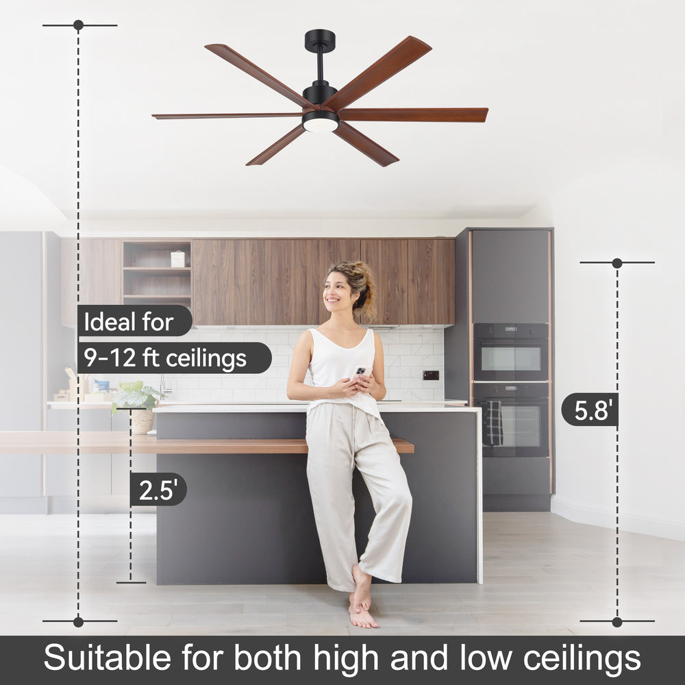 52/60 Inch Modern Solid Wood Ceiling Fan with Light, Paulownia Blades, Quiet DC Motor, Dimmable 3CCT LED, Remote Control, Reversible, 6 Speeds, Living Room