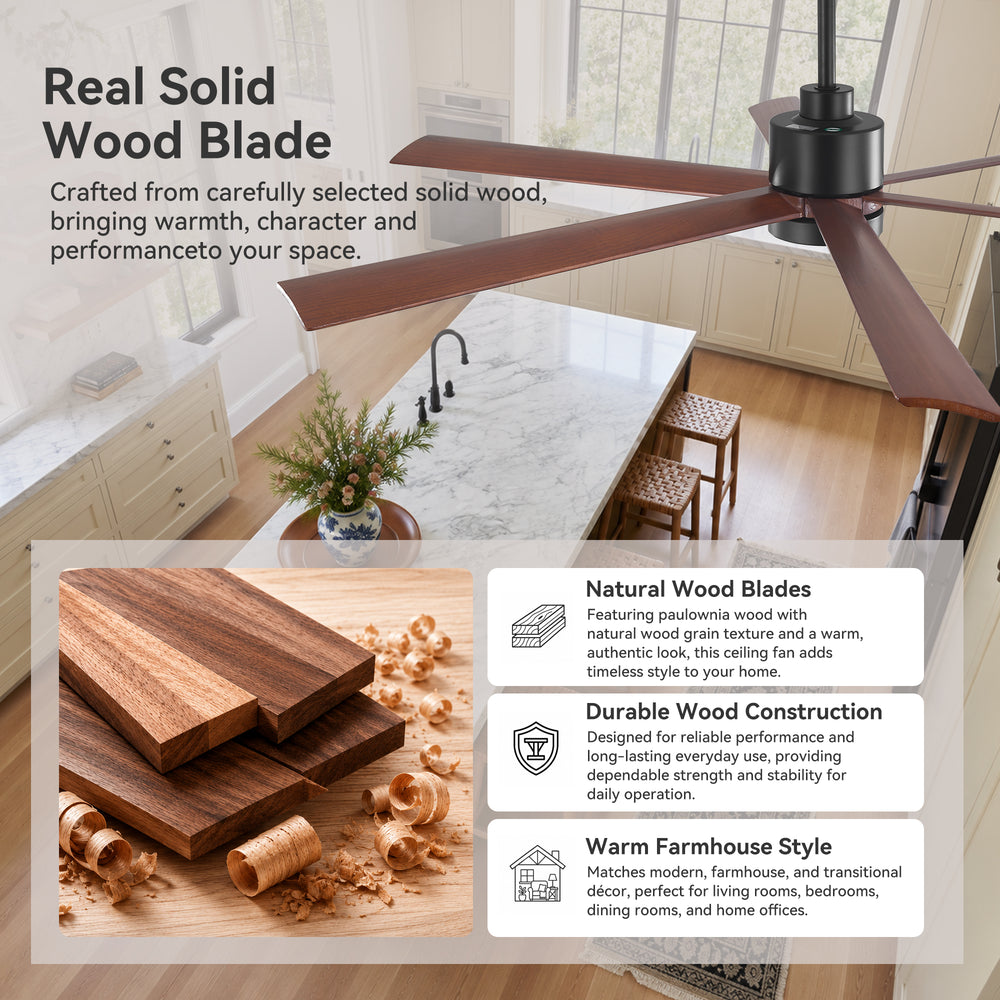Velelle 60 Inch Ceiling Fan With Light and Remote