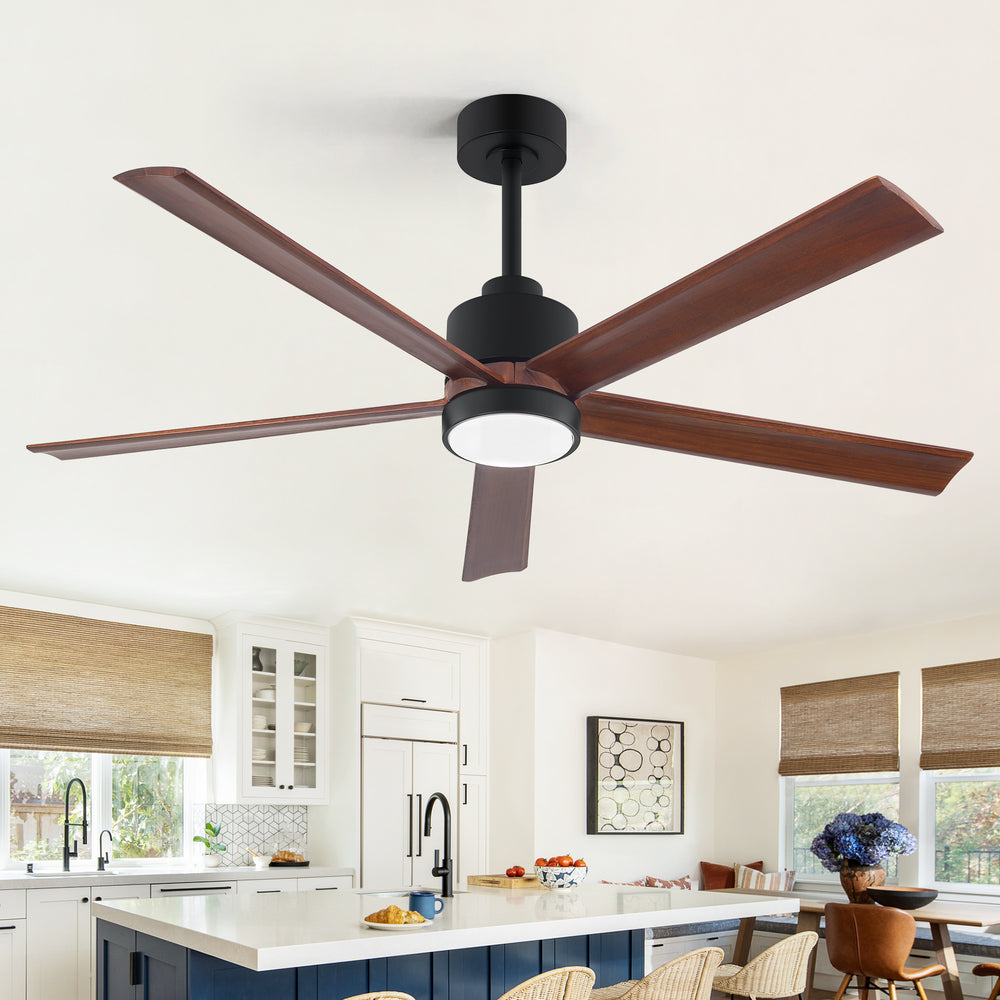 52 Inch Modern Ceiling Fan with Light, Solid Wood Blades, Quiet Reversible DC Motor, Remote Control, 6-Speed, Dimmable LED, 3 Color Temperatures, Memory Function