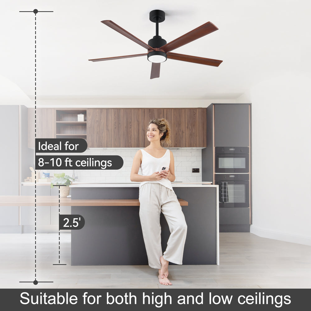 52/60 Inch Modern Solid Wood Ceiling Fan with Light, Paulownia Blades, Quiet DC Motor, Dimmable 3CCT LED, Remote Control, Reversible, 6 Speeds, Living Room
