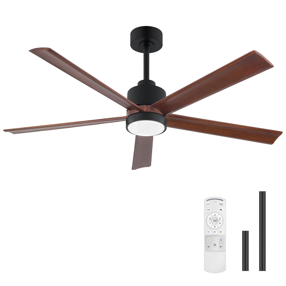 52/60 Inch Modern Solid Wood Ceiling Fan with Light, Paulownia Blades, Quiet DC Motor, Dimmable 3CCT LED, Remote Control, Reversible, 6 Speeds, Living Room