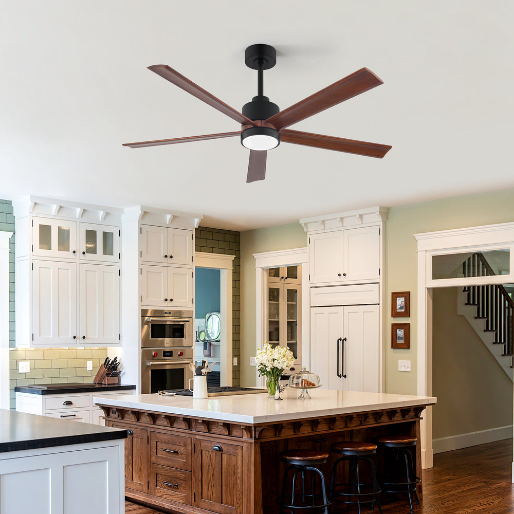 52/60 Inch Modern Solid Wood Ceiling Fan with Light, Paulownia Blades, Quiet DC Motor, Dimmable 3CCT LED, Remote Control, Reversible, 6 Speeds, Living Room