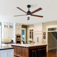 52 Inch Modern Ceiling Fan with Light, Solid Wood Blades, Quiet Reversible DC Motor, Remote Control, 6-Speed, Dimmable LED, 3 Color Temperatures, Memory Function