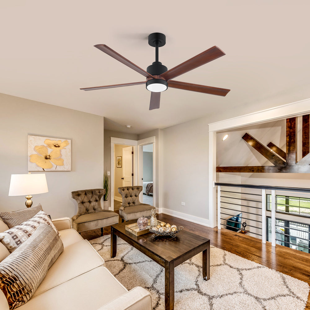 52/60 Inch Modern Solid Wood Ceiling Fan with Light, Paulownia Blades, Quiet DC Motor, Dimmable 3CCT LED, Remote Control, Reversible, 6 Speeds, Living Room