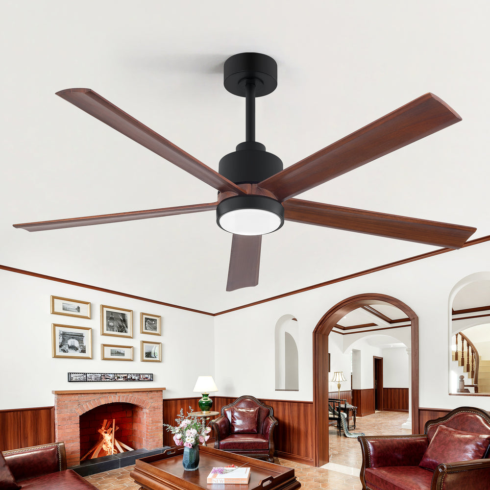 52 Inch Modern Ceiling Fan with Light, Solid Wood Blades, Quiet Reversible DC Motor, Remote Control, 6-Speed, Dimmable LED, 3 Color Temperatures, Memory Function