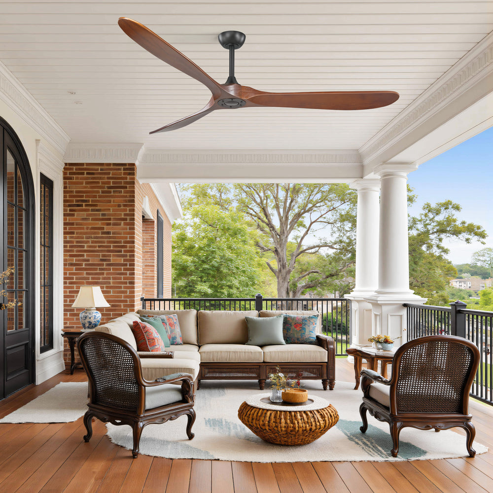 72 Inch Large Ceiling Fan without Light with 3 Solid Wood Blades & Remote