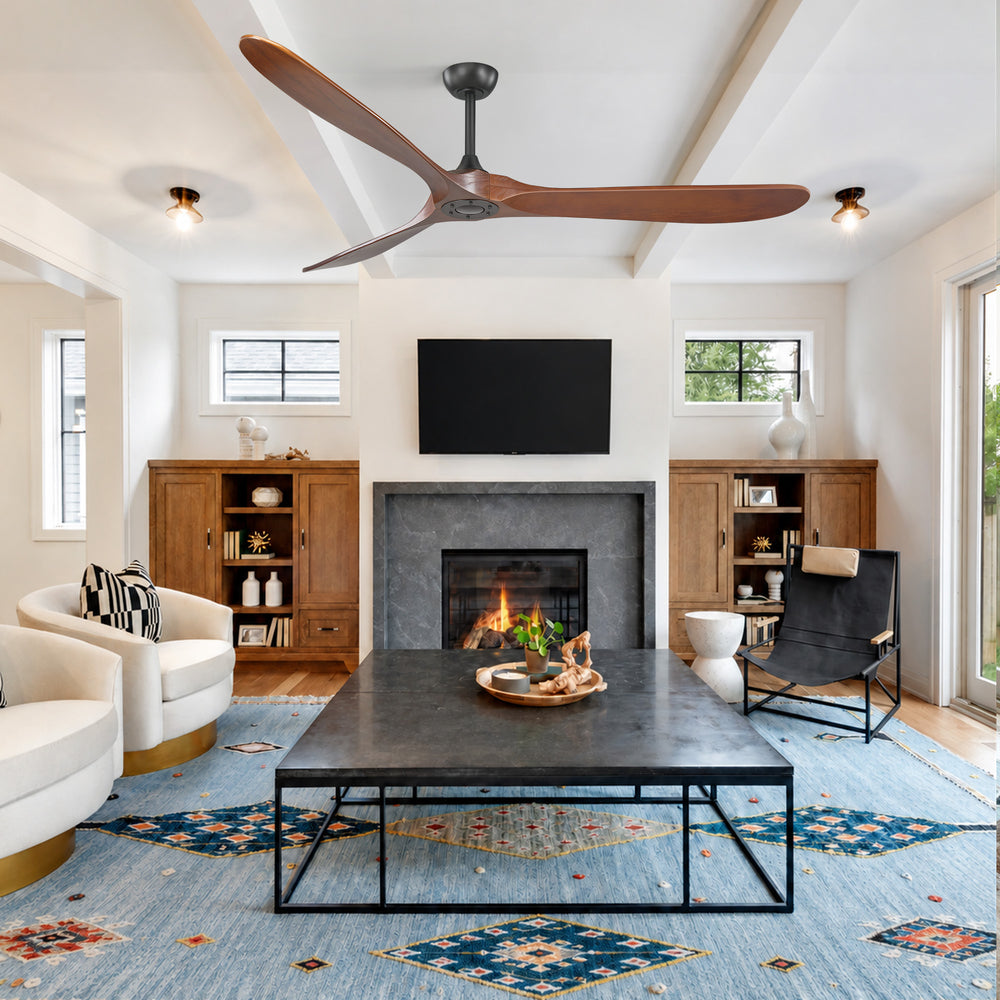 72 Inch Large Ceiling Fan without Light with 3 Solid Wood Blades & Remote